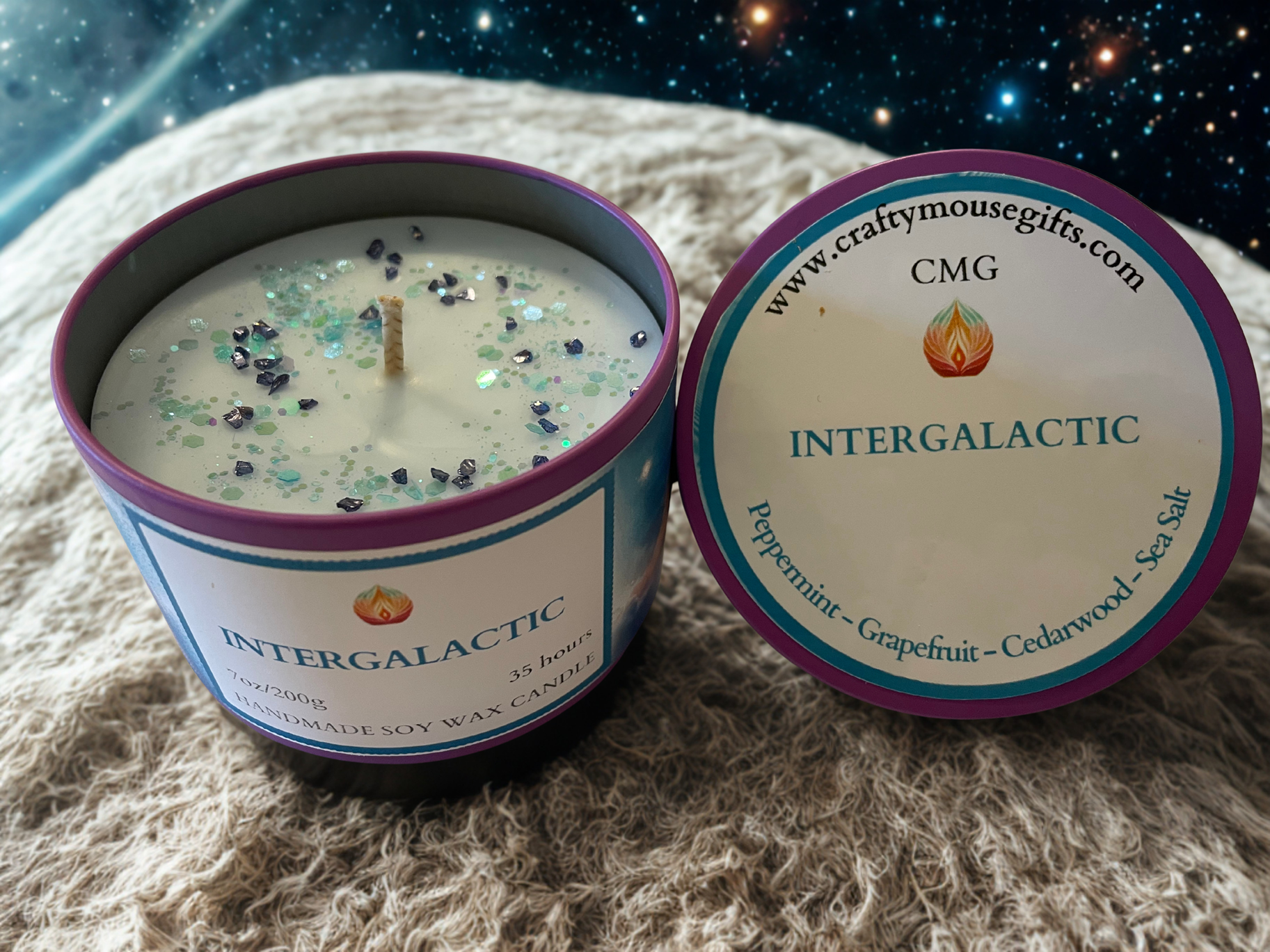 Intergalactic soy wax candle — unique scent handmade Crafty Mouse Gifts