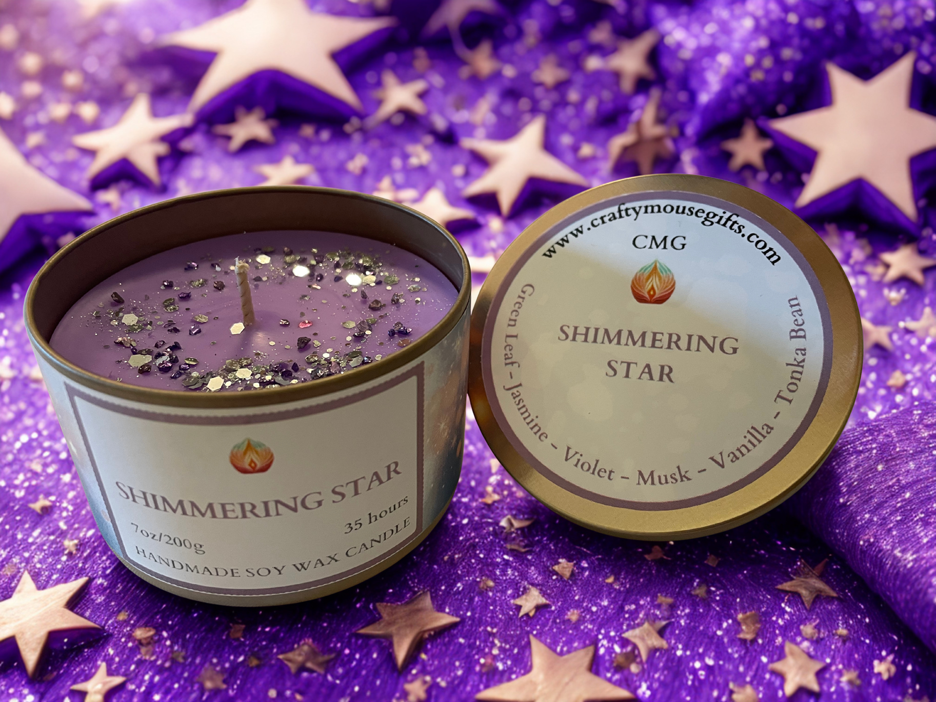 Shimmering Star soy wax candle handmade by Crafty Mouse Gifts
