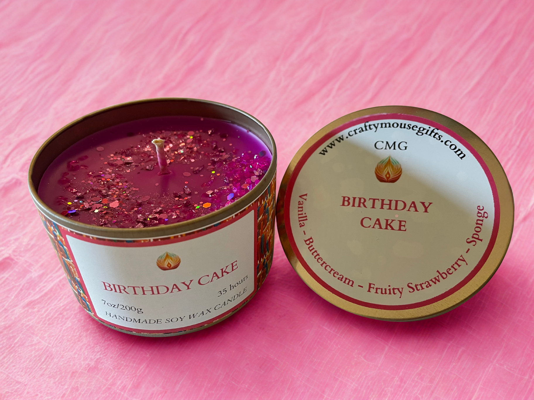 Birthday Cake scented soy wax candle — handmade gift Scottish Borders