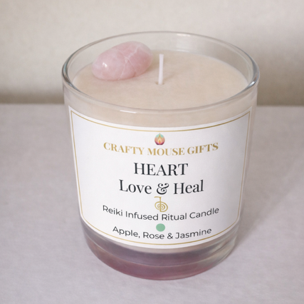 Heart Chakra Reiki candle handmade Scottish Borders — love and healing rose fragrance