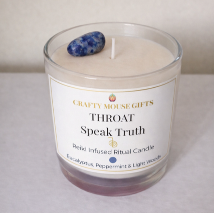 Throat Chakra Reiki candle — speak truth eucalyptus peppermint blend Scottish Borders