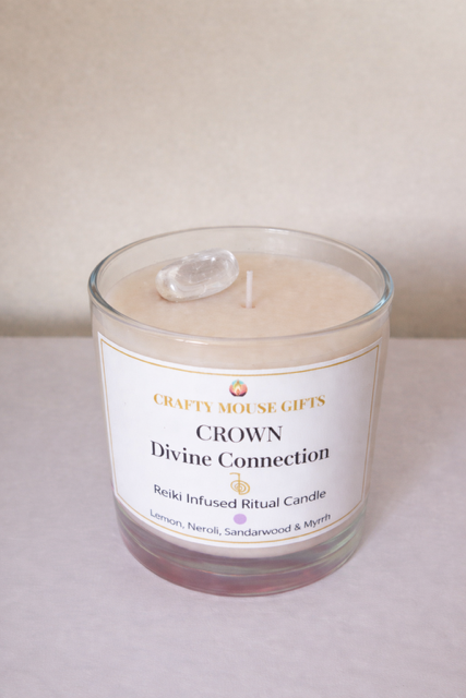 Crown Chakra Reiki candle handmade Scottish Borders — divine connection frankincense myrrh