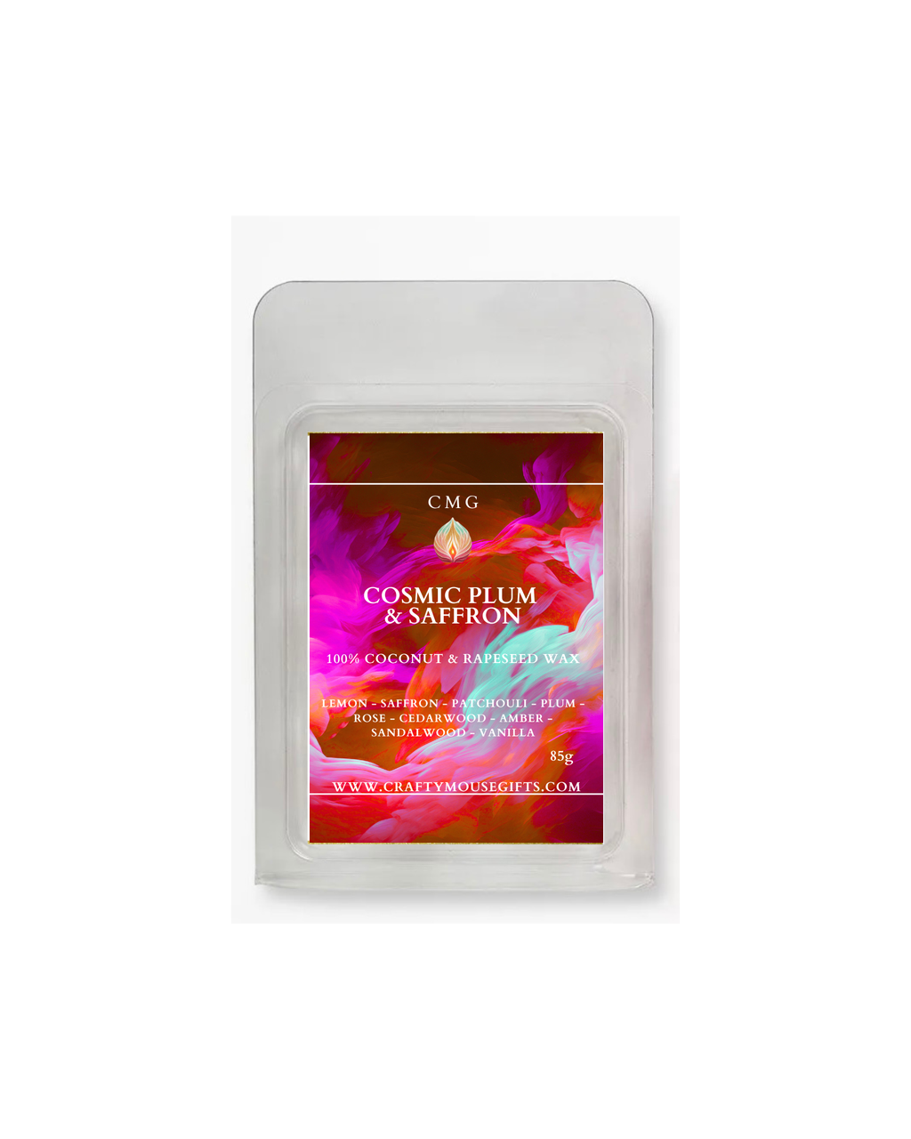 Cosmic Plum and Saffron 6 cell wax melt clamshell handmade Scottish Borders